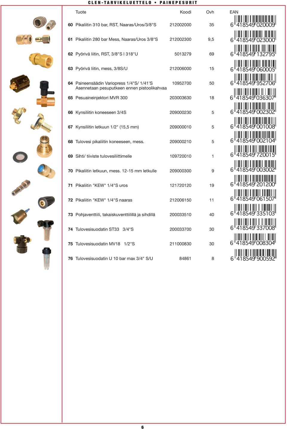 64185499527036 952706 Asennetaan pesuputkeen ennen pistoolikahvaa 65 Pesuaineinjektori MVR 300 203003630 18 6 418549 036307 66 Kynsiliitin koneeseen 3/4S 209000230 5 64185490023026 002302 67