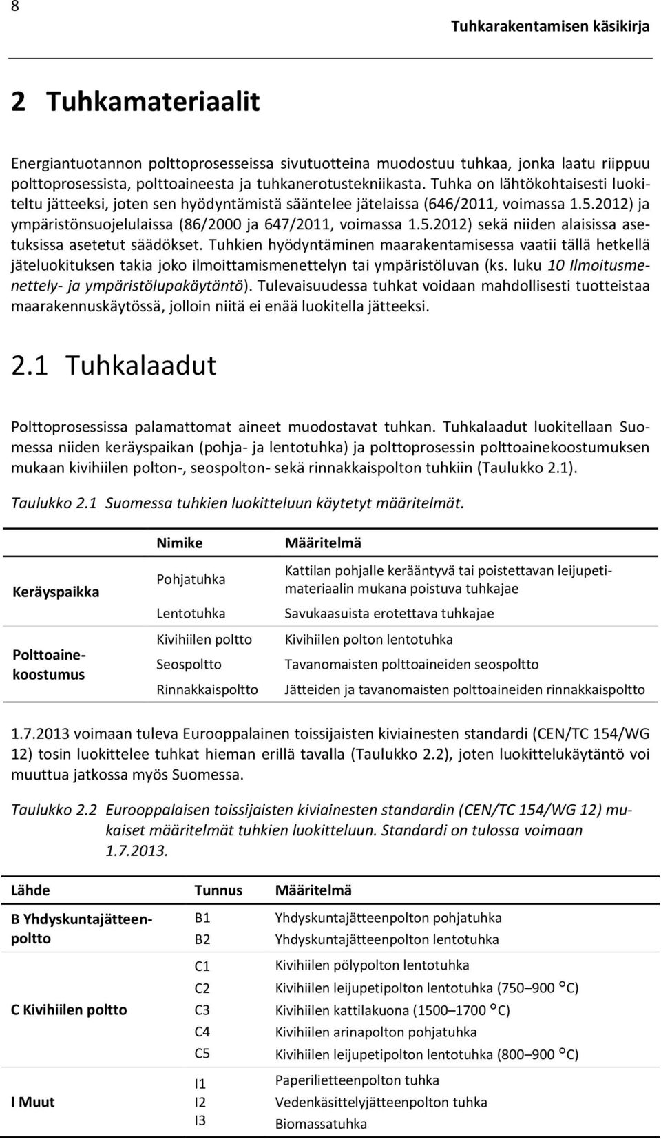 Tuhkien hyödyntäminen maarakentamisessa vaatii tällä hetkellä jäteluokituksen takia joko ilmoittamismenettelyn tai ympäristöluvan (ks. luku 10 Ilmoitusmenettely- ja ympäristölupakäytäntö).