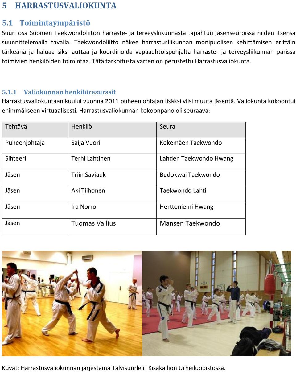 henkilöiden toimintaa. Tätä tarkoitusta varten on perustettu Harrastusvaliokunta. 5.1.