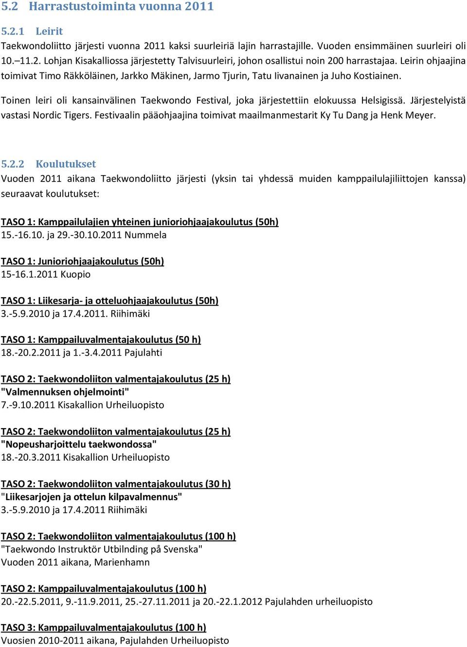 Toinen leiri oli kansainvälinen Taekwondo Festival, joka järjestettiin elokuussa Helsigissä. Järjestelyistä vastasi Nordic Tigers.