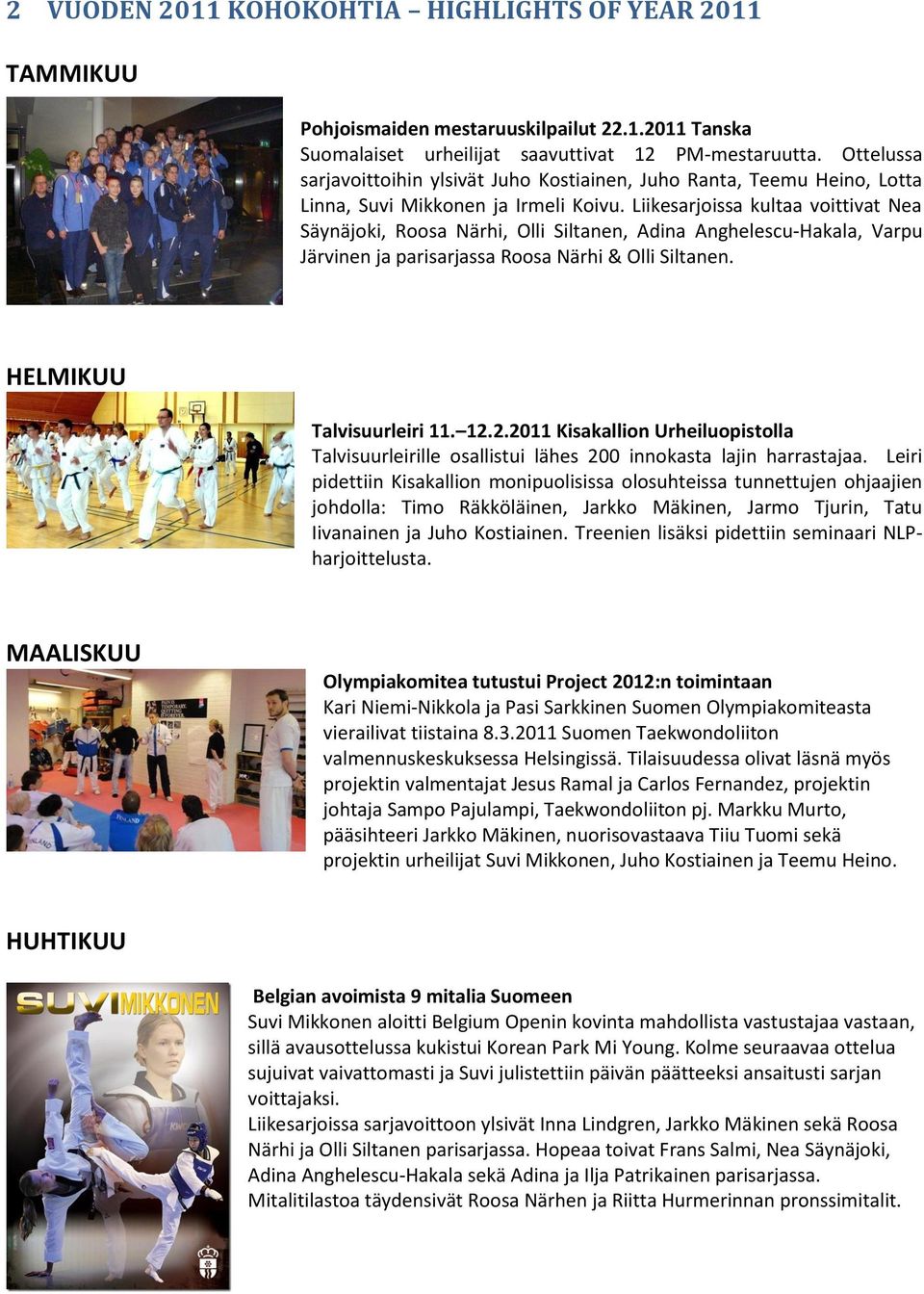 Liikesarjoissa kultaa voittivat Nea Säynäjoki, Roosa Närhi, Olli Siltanen, Adina Anghelescu-Hakala, Varpu Järvinen ja parisarjassa Roosa Närhi & Olli Siltanen. HELMIKUU Talvisuurleiri 11. 12.