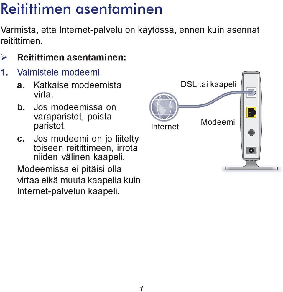 Jos modeemissa on varaparistot, poista paristot. c.