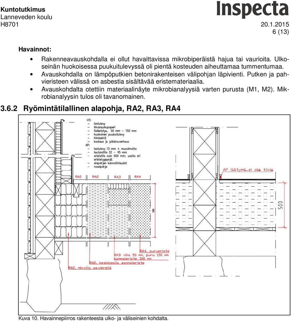 Avauskohdalla on lämpöputkien betonirakenteisen välipohjan läpivienti.