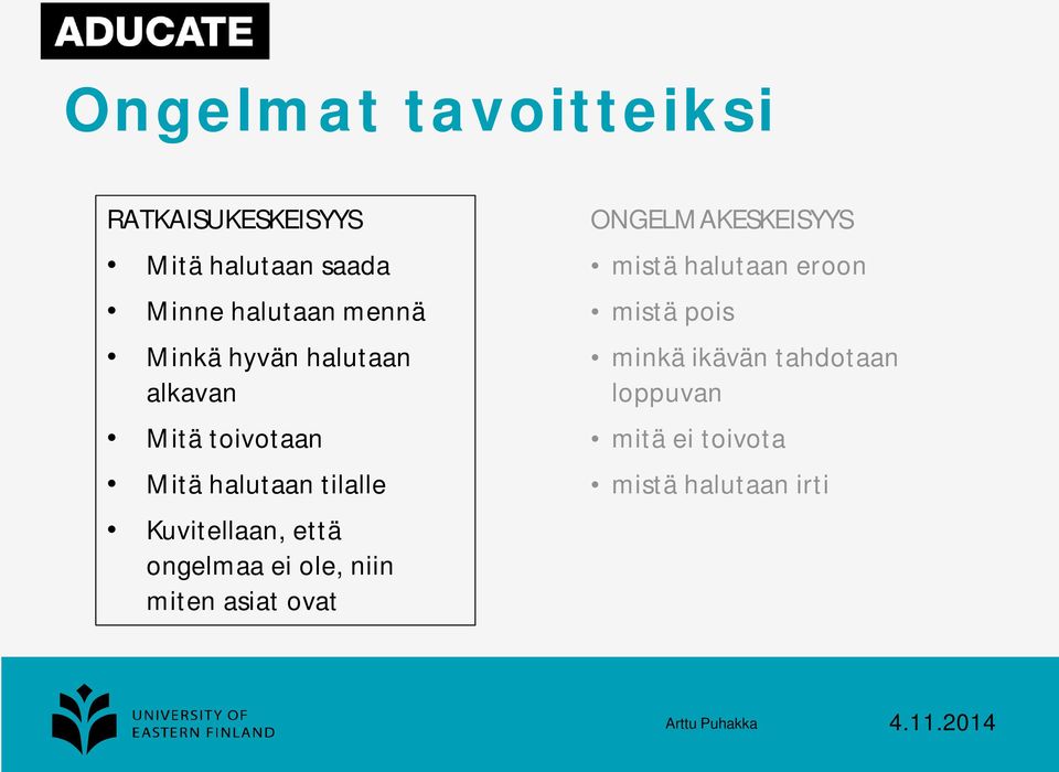 Kuvitellaan, että ongelmaa ei ole, niin miten asiat ovat ONGELMAKESKEISYYS mistä