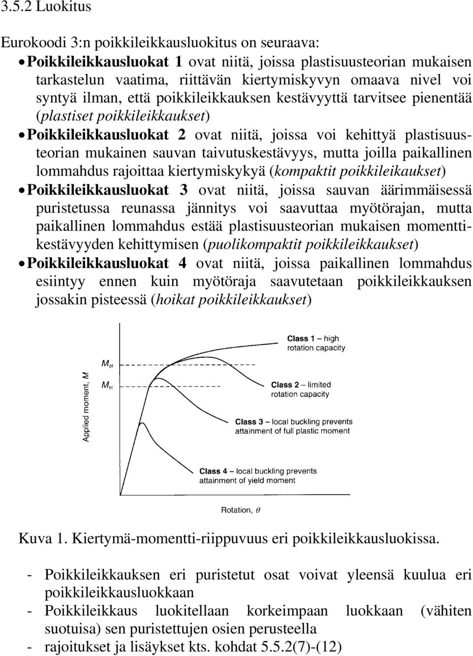 taivutuskestävyys, mutta joilla paikallinen lommahdus rajoittaa kiertymiskykyä (kompaktit poikkileikaukset) Poikkileikkausluokat 3 ovat niitä, joissa sauvan äärimmäisessä puristetussa reunassa