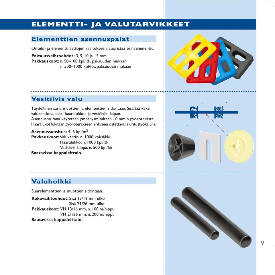 Sisältää kaksi valukartiota, kaksi haaralukkoa ja vesitiiviin laipan. Asennusrautana käytetään ympärysmitaltaan 10 mm:n pyöröterästä.