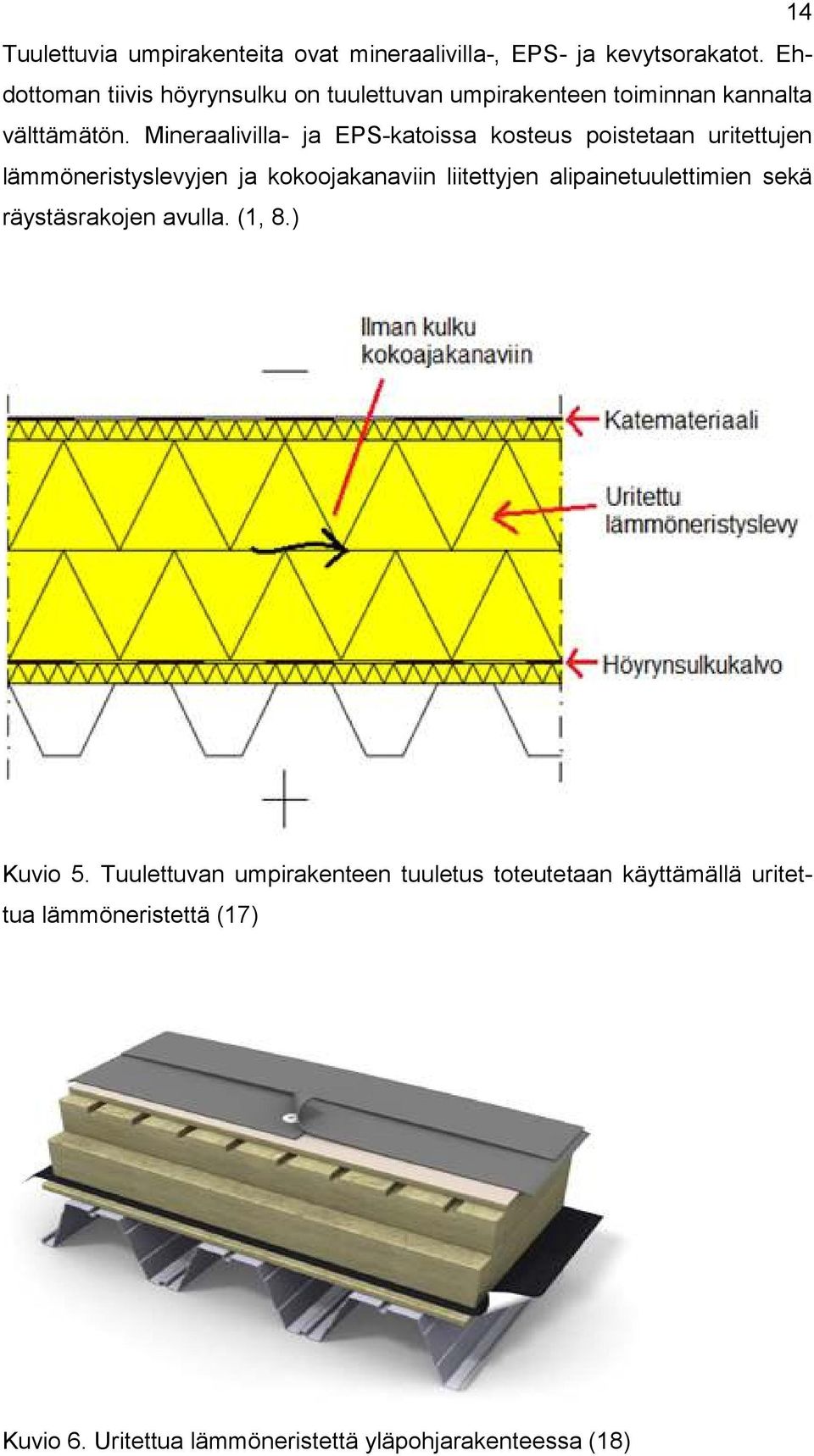 Mineraalivilla- ja EPS-katoissa kosteus poistetaan uritettujen lämmöneristyslevyjen ja kokoojakanaviin liitettyjen