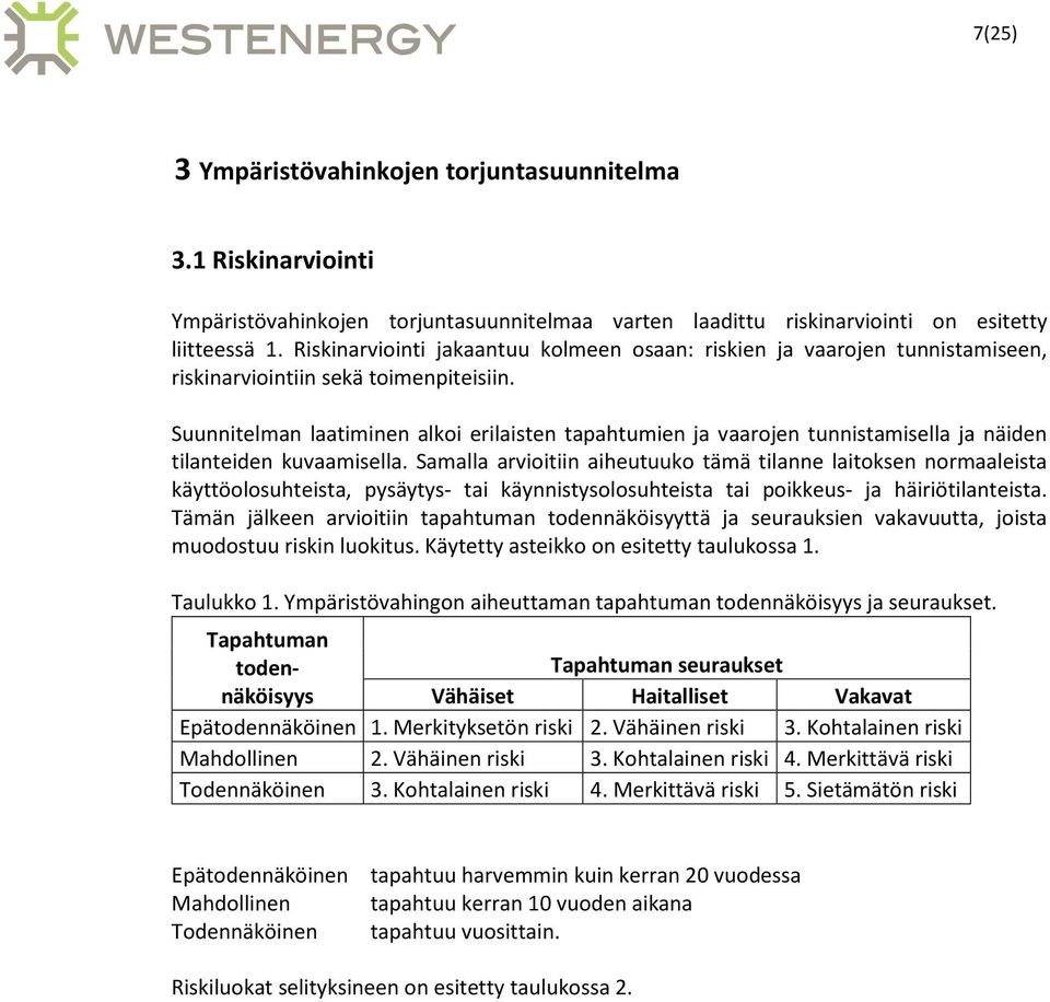 Suunnitelman laatiminen alkoi erilaisten tapahtumien ja vaarojen tunnistamisella ja näiden tilanteiden kuvaamisella.