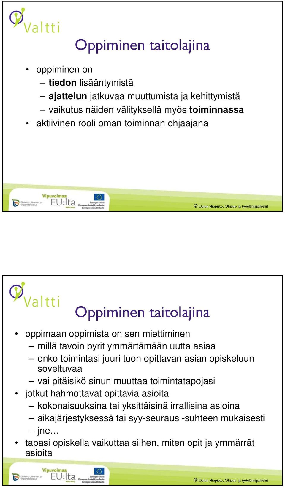 toimintasi juuri tuon opittavan asian opiskeluun soveltuvaa vai pitäisikö sinun muuttaa toimintatapojasi jotkut hahmottavat opittavia asioita