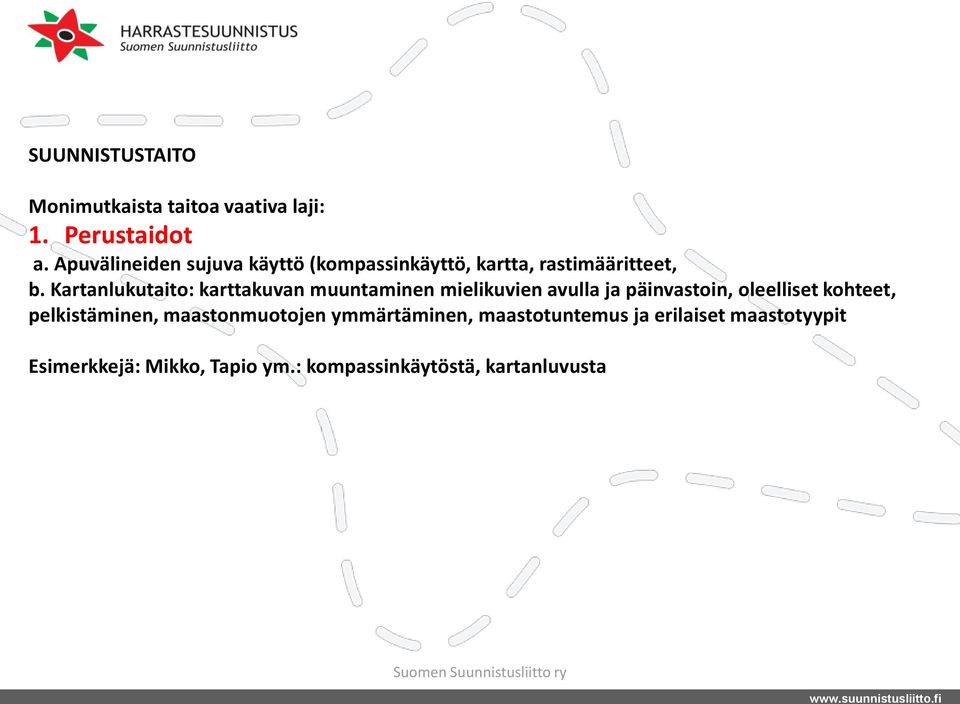 Kartanlukutaito: karttakuvan muuntaminen mielikuvien avulla ja päinvastoin, oleelliset kohteet,