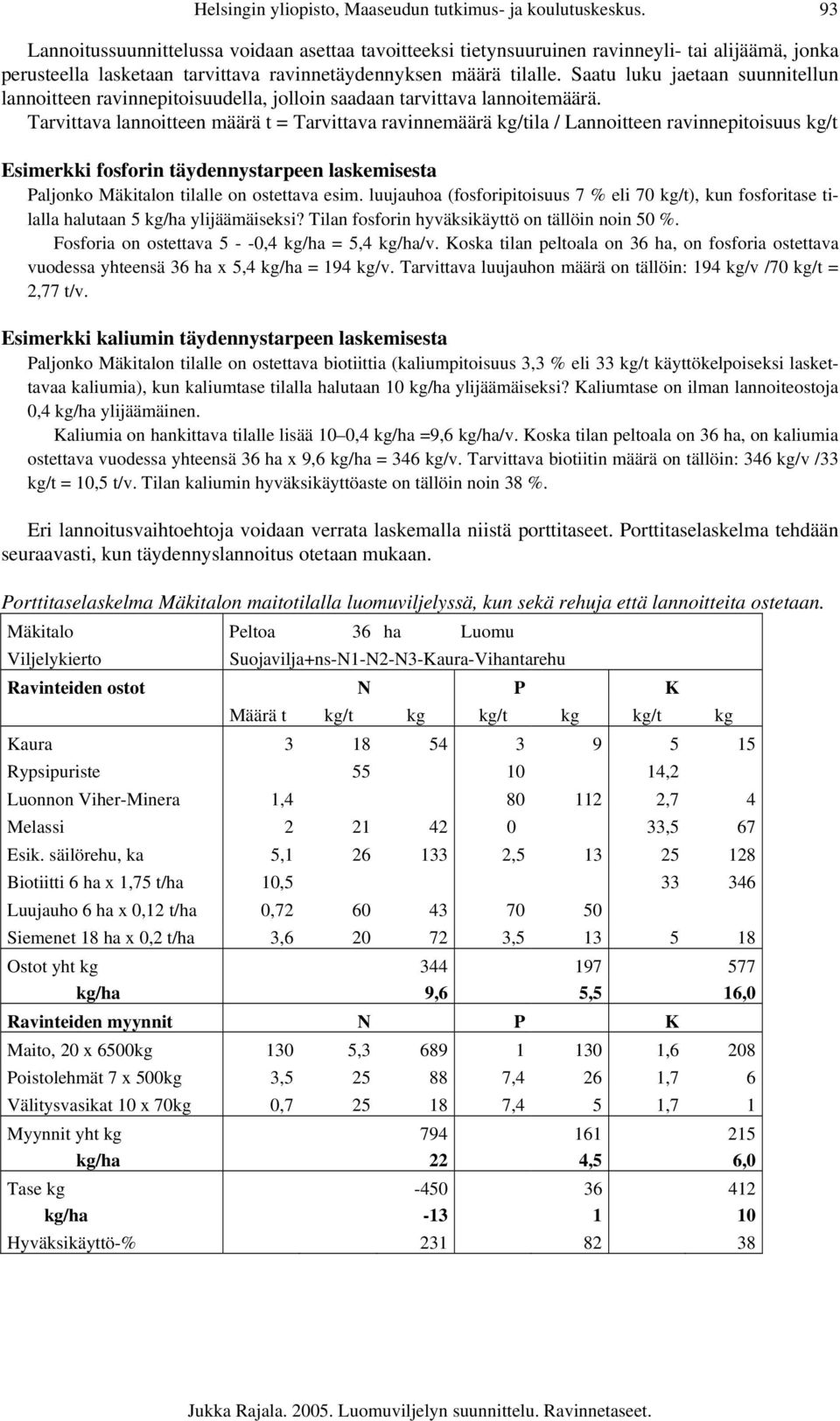 Saatu luku jaetaan suunnitellun lannoitteen ravinnepitoisuudella, jolloin saadaan tarvittava lannoitemäärä.