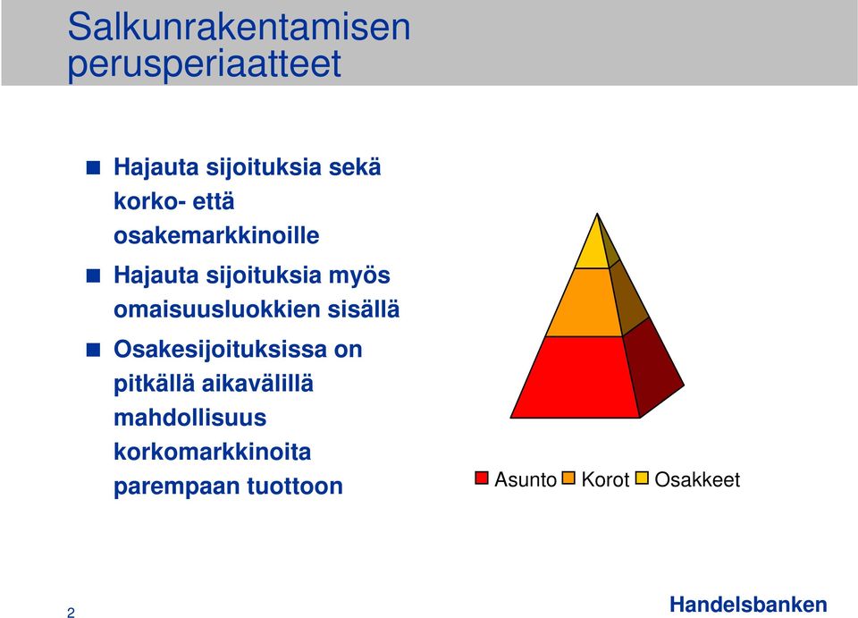 omaisuusluokkien sisällä Osakesijoituksissa on pitkällä