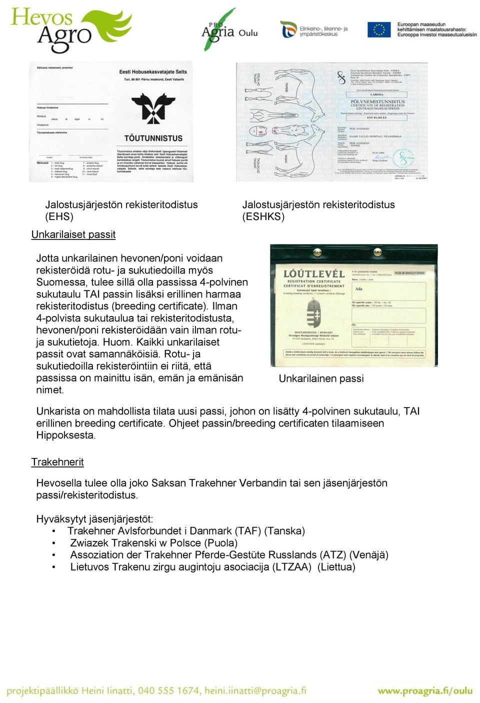 Ilman 4-polvista sukutaulua tai rekisteritodistusta, hevonen/poni rekisteröidään vain ilman rotuja sukutietoja. Huom. Kaikki unkarilaiset passit ovat samannäköisiä.