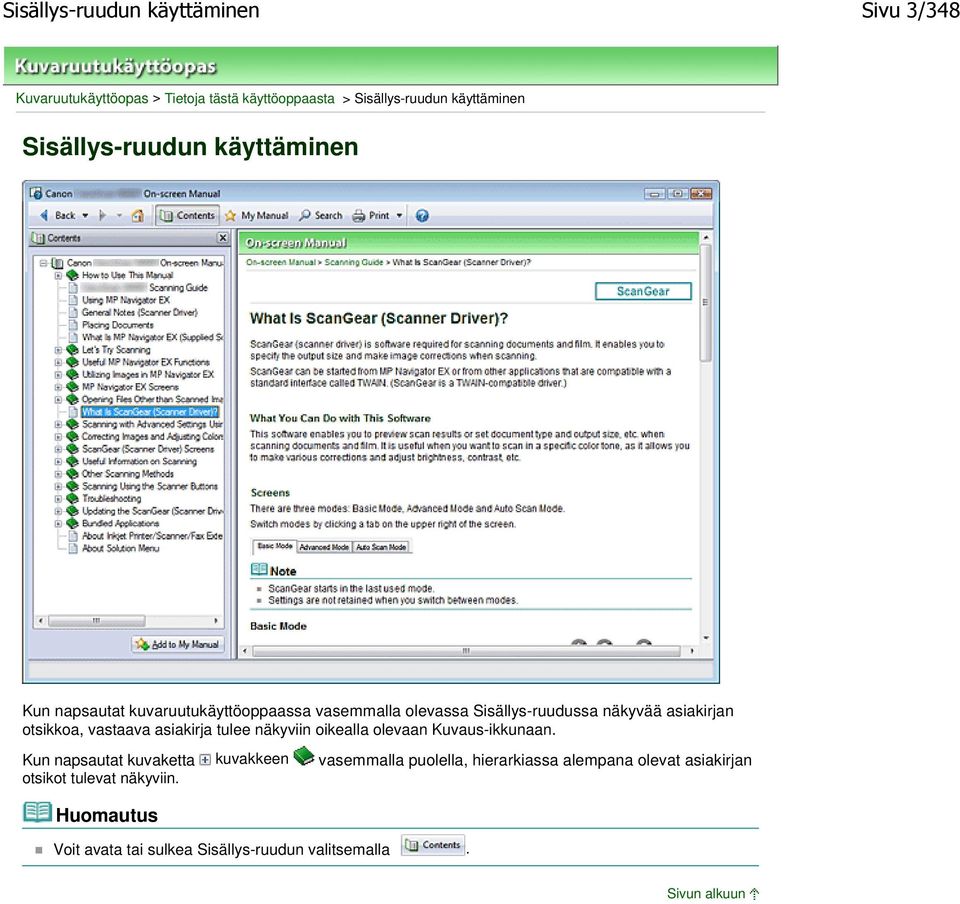 otsikkoa, vastaava asiakirja tulee näkyviin oikealla olevaan Kuvaus-ikkunaan.