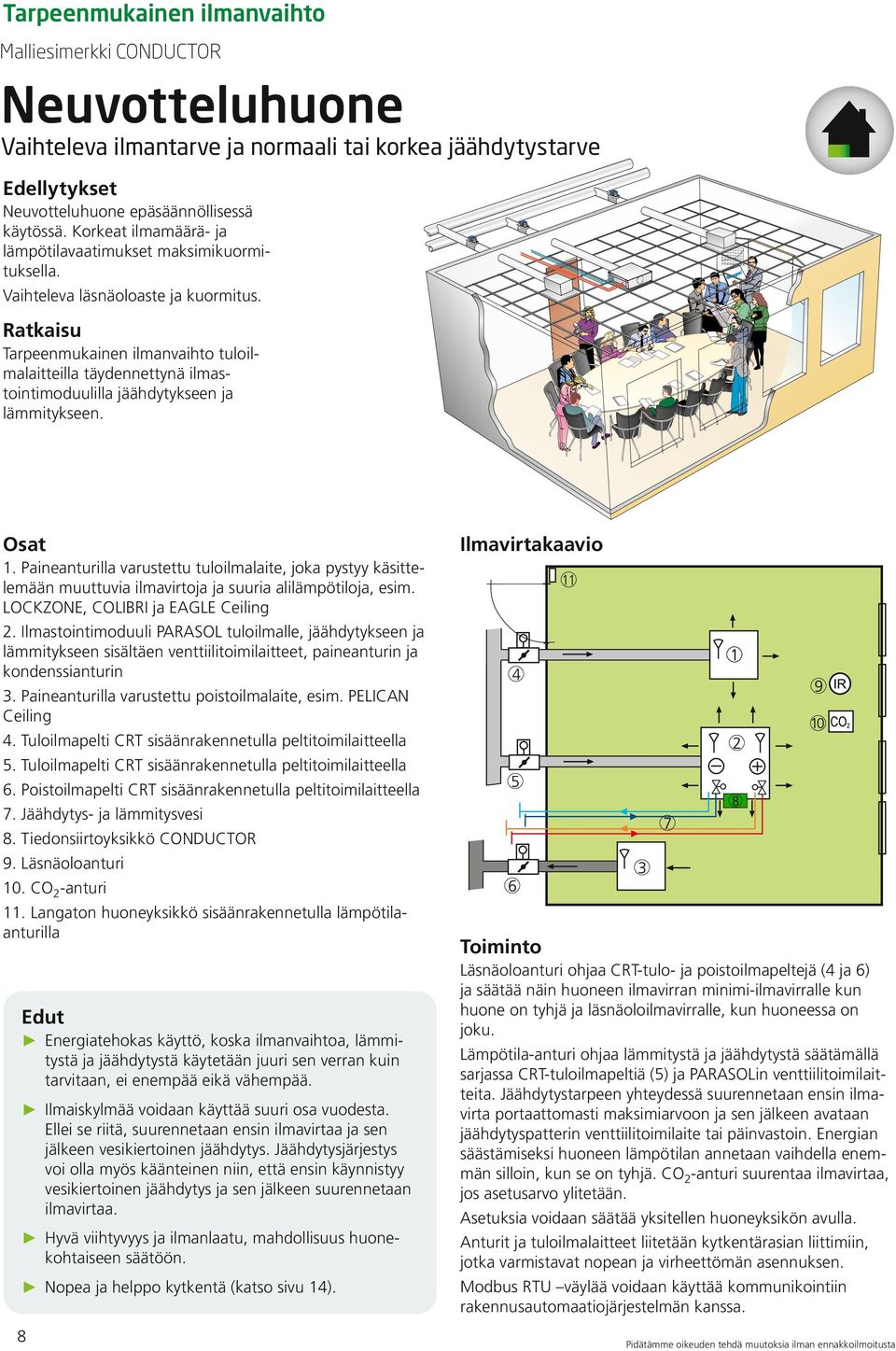 Ratkaisu Tarpeenmukainen ilmanvaihto tuloilmalaitteilla täydennettynä ilmastointimoduulilla jäähdytykseen ja lämmitykseen. Zone Osat 1.