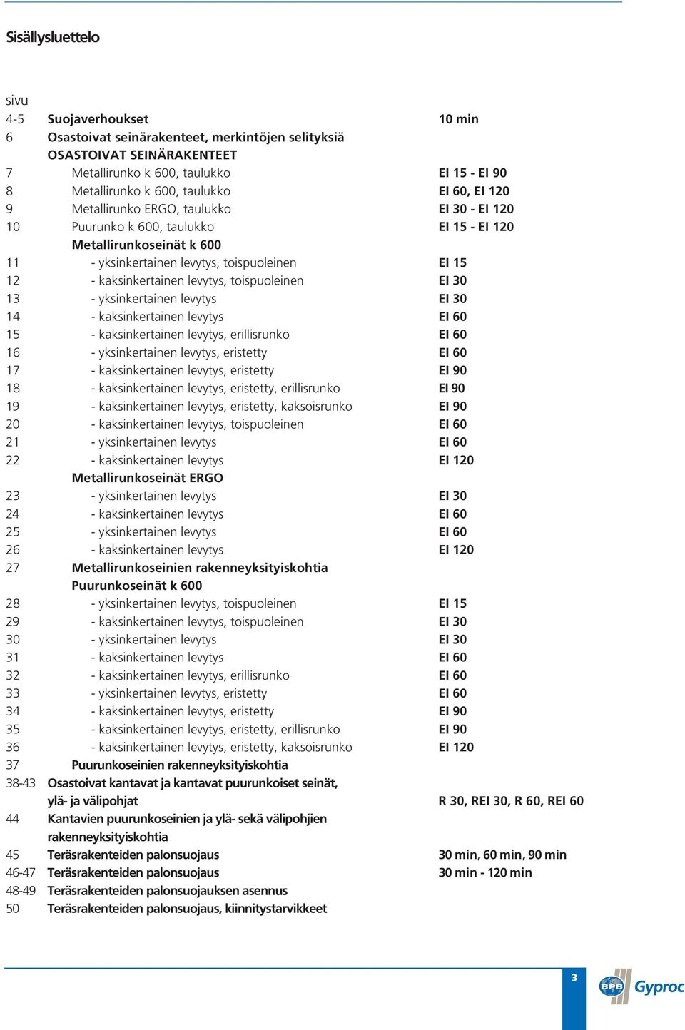 yksinkertainen levytys EI 0 - kaksinkertainen levytys EI 0 - kaksinkertainen levytys, erillisrunko EI 0 - yksinkertainen levytys, eristetty EI 0 - kaksinkertainen levytys, eristetty EI 90 8 -