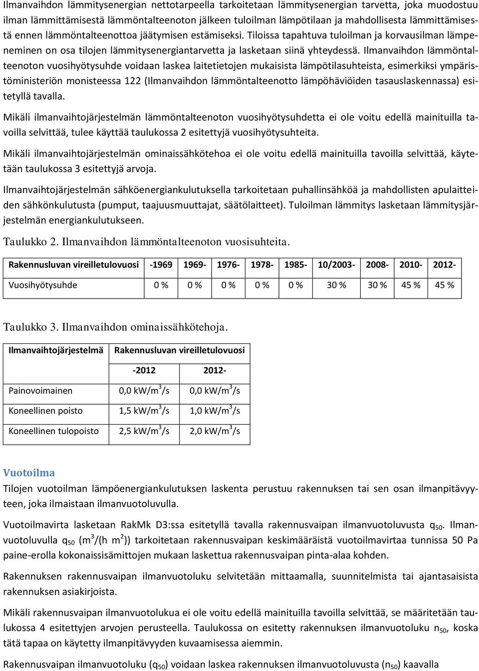 Ilmanvaihdon lämmöntalteenoton vuosihyötysuhde voidaan laskea laitetietojen mukaisista lämpötilasuhteista, esimerkiksi ympäristöministeriön monisteessa 122 (Ilmanvaihdon lämmöntalteenotto