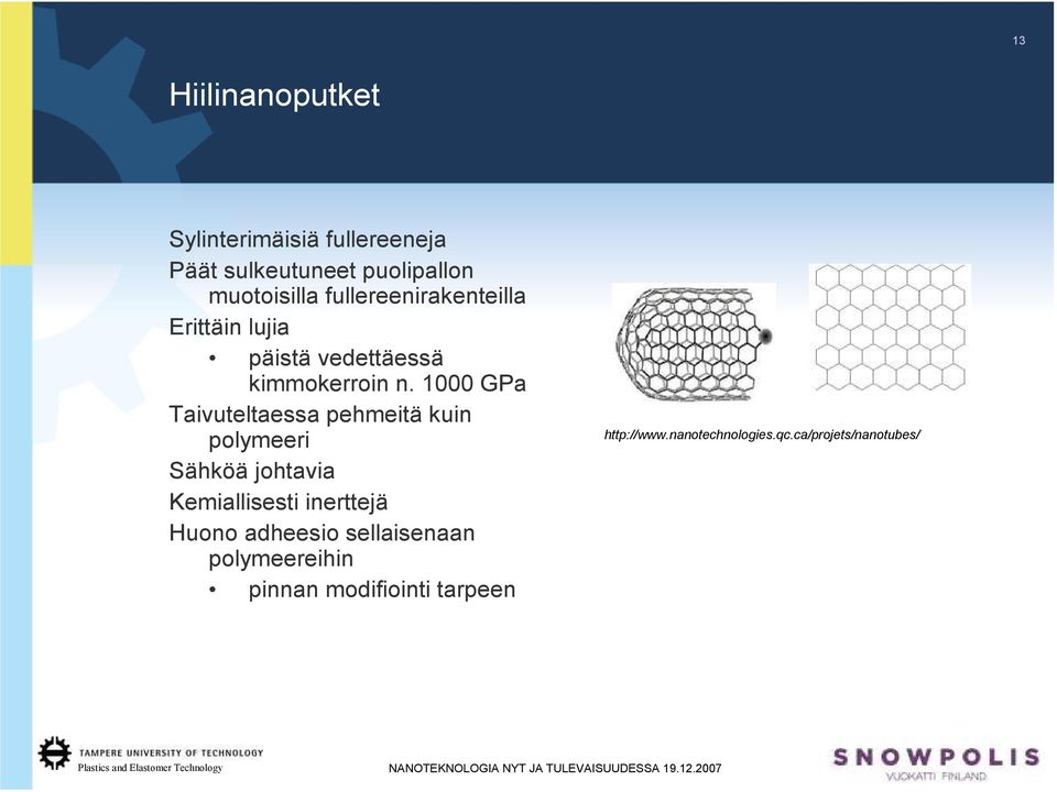 1000 GPa Taivuteltaessa pehmeitä kuin polymeeri Sähköä johtavia Kemiallisesti inerttejä