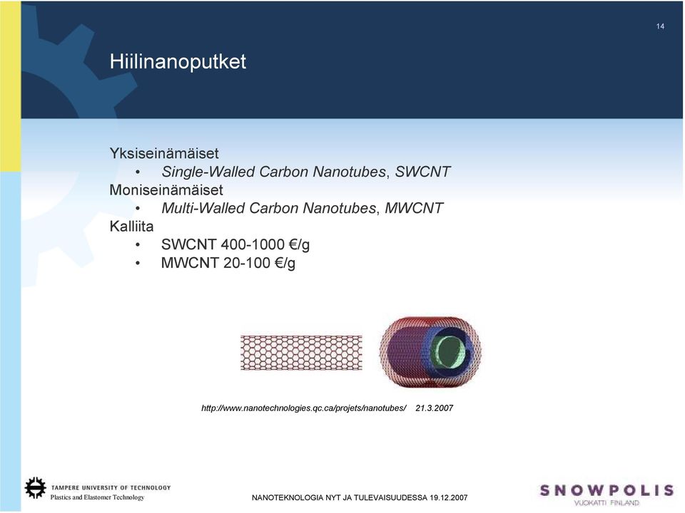 Nanotubes, MWCNT Kalliita SWCNT 400-1000 /g MWCNT 20-100