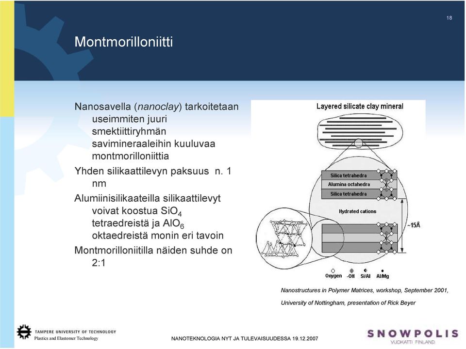 1 nm Alumiinisilikaateilla silikaattilevyt voivat koostua SiO 4 tetraedreistä ja AlO 6 oktaedreistä monin eri