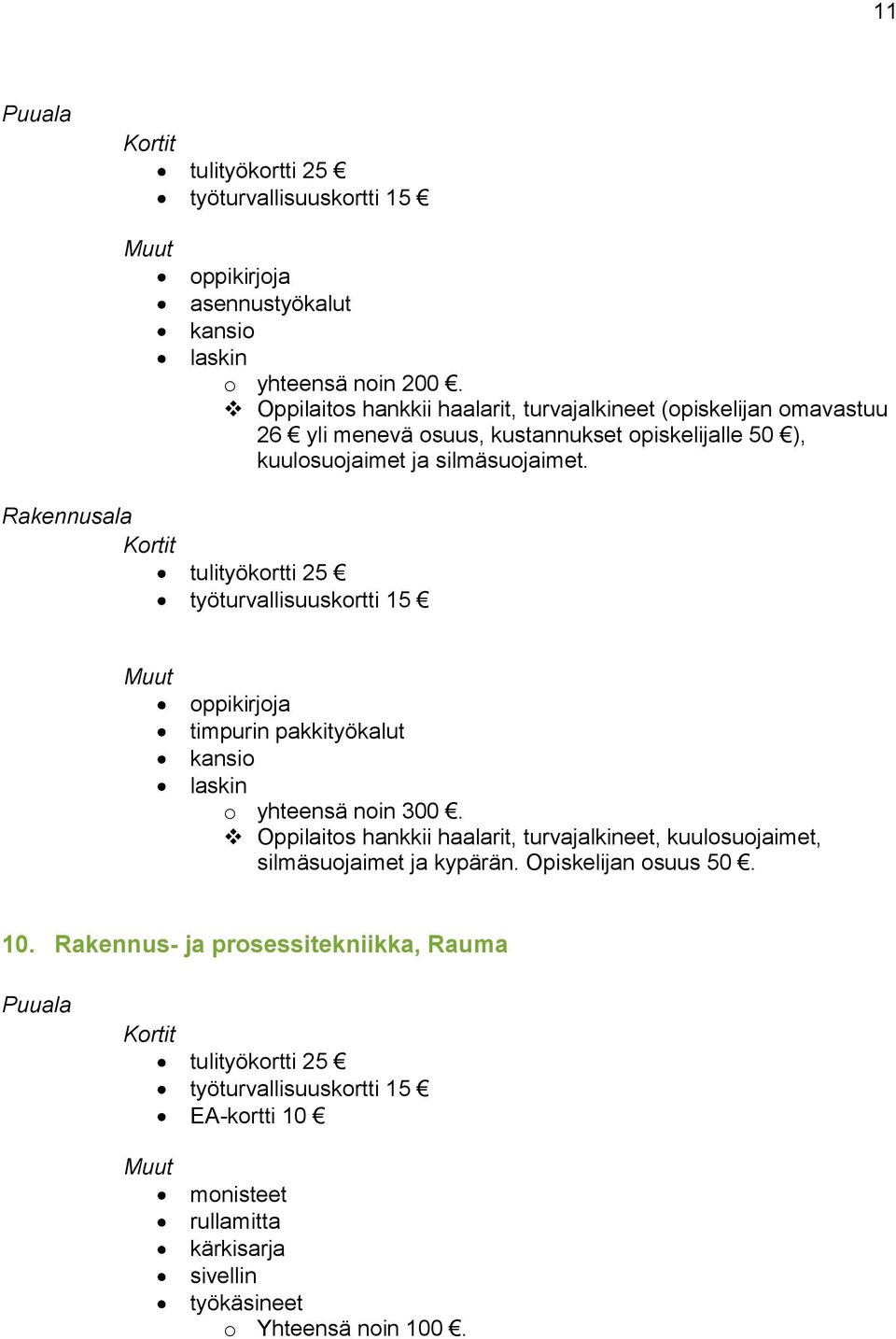 kuulosuojaimet ja silmäsuojaimet. Rakennusala timpurin pakkityökalut kansio o yhteensä noin 300.