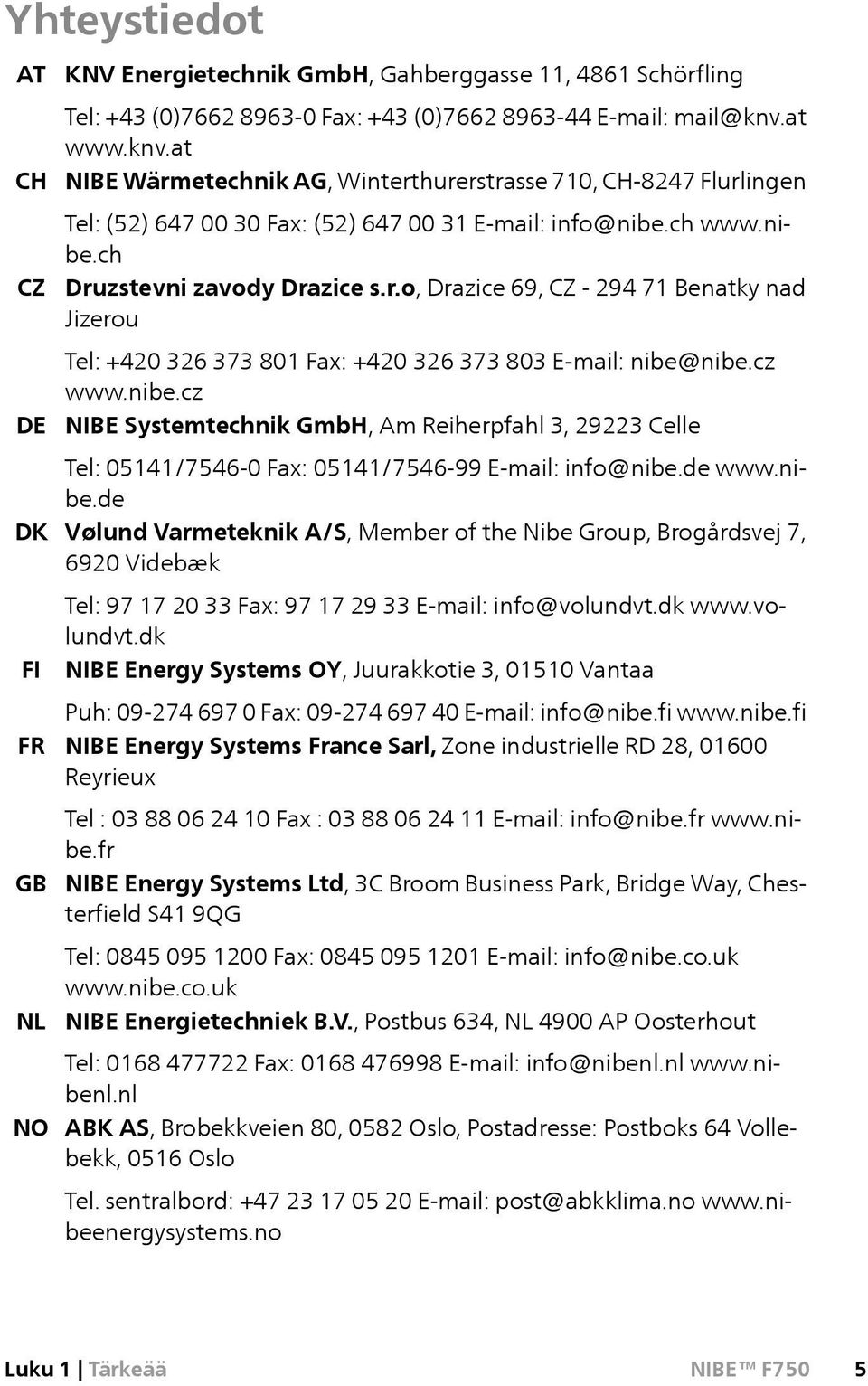 cz www.nibe.cz NIBE Systemtechnik GmbH, Am Reiherpfahl 3, 29223 Celle Tel: 05141/7546-0 Fax: 05141/7546-99 E-mail: info@nibe.de www.nibe.de Vølund Varmeteknik A/S, Member of the Nibe Group, Brogårdsvej 7, 6920 Videbæk Tel: 97 17 20 33 Fax: 97 17 29 33 E-mail: info@volundvt.