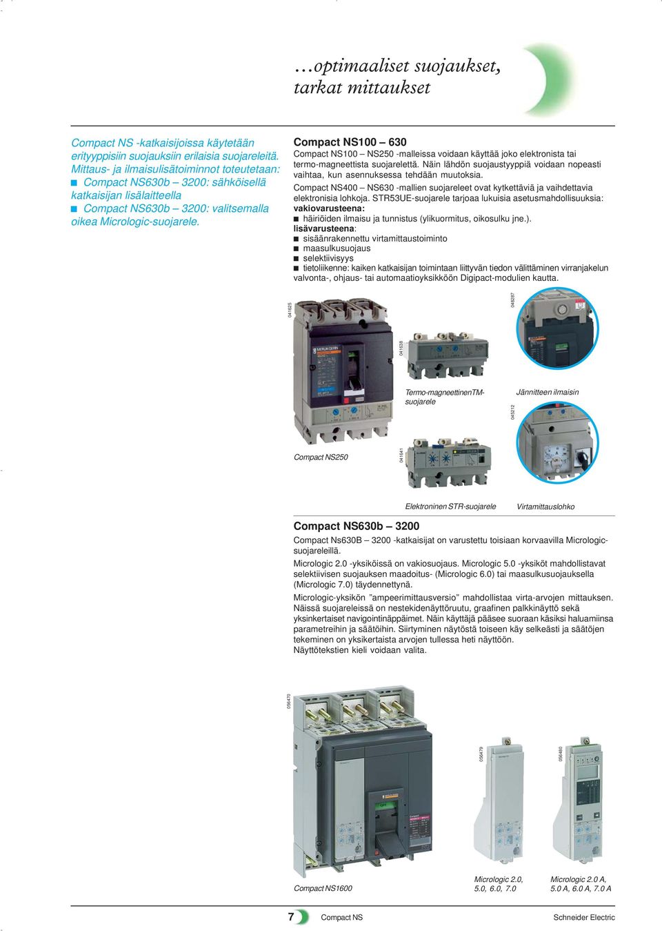 Compat NS100 630 Compat NS100 NS250 -malleissa voidaan käyttää joko elektronista tai termo-magneettista suojarelettä.
