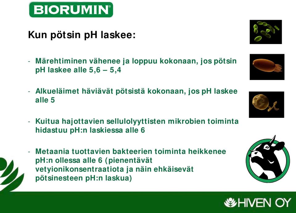 mikrobien toiminta hidastuu ph:n laskiessa alle 6 - Metaania tuottavien bakteerien toiminta
