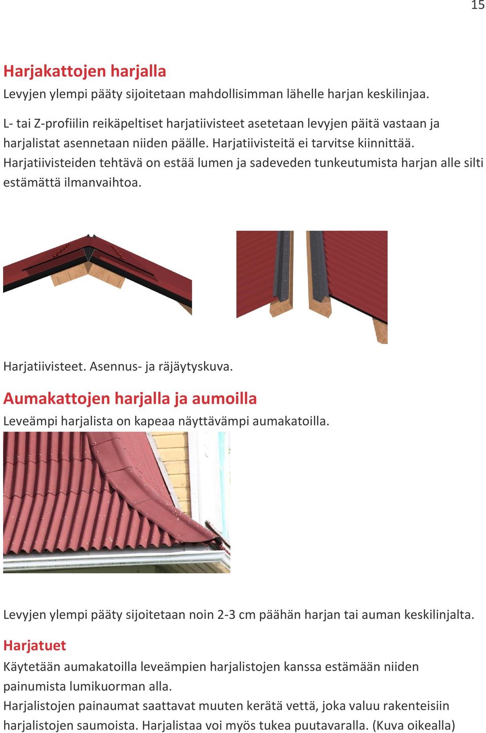 Harjatiivisteiden tehtävä on estää lumen ja sadeveden tunkeutumista harjan alle silti estämättä ilmanvaihtoa. Harjatiivisteet. Asennus- ja räjäytyskuva.