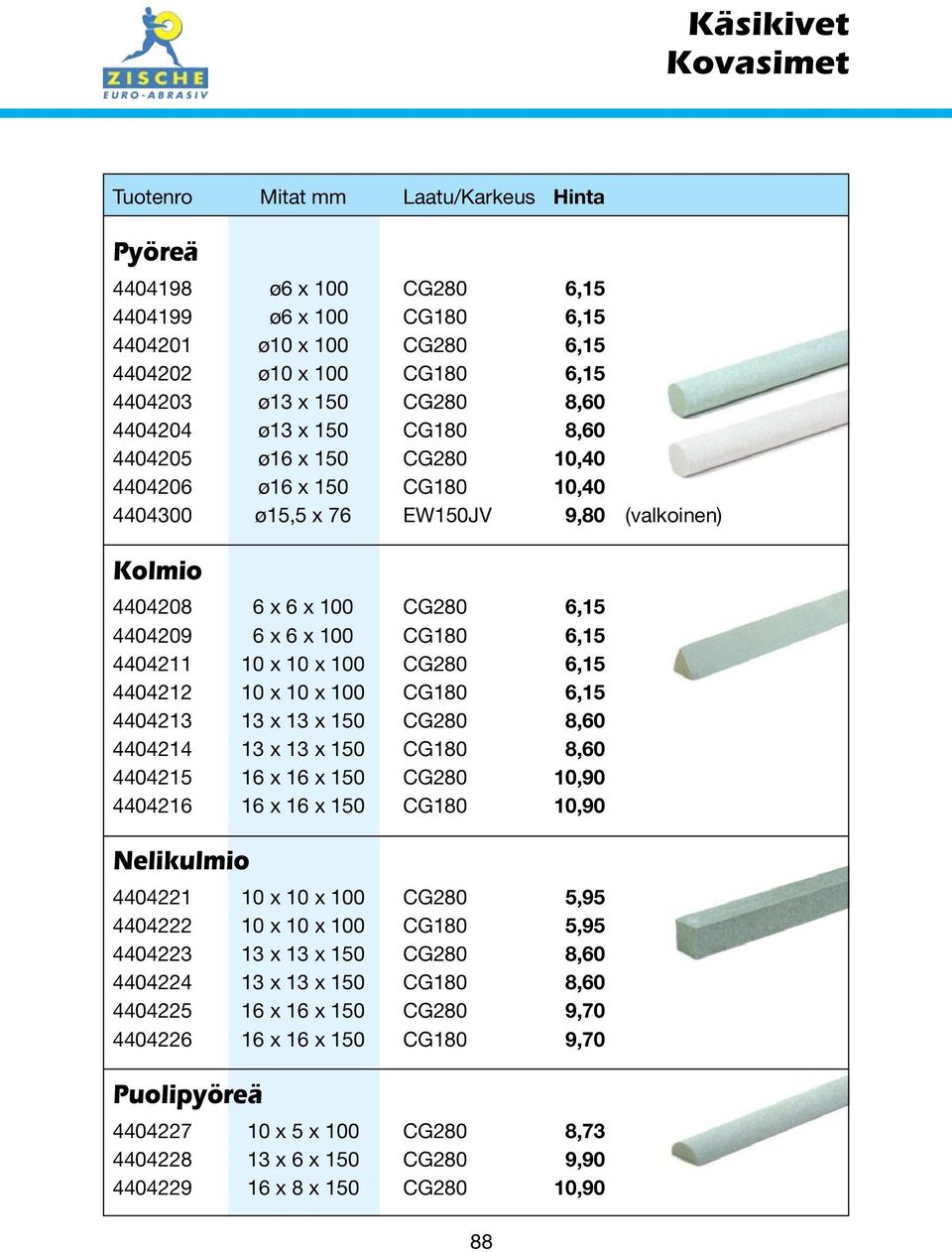 100 CG180 6,15 4404211 10 x 10 x 100 CG280 6,15 4404212 10 x 10 x 100 CG180 6,15 4404213 13 x 13 x 150 CG280 8,60 4404214 13 x 13 x 150 CG180 8,60 4404215 16 x 16 x 150 CG280 10,90 4404216 16 x 16 x