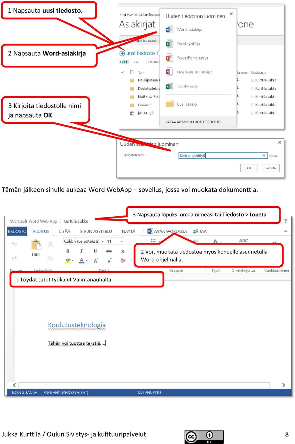 Word WebApp sovellus, jossa voi muokata dokumenttia.