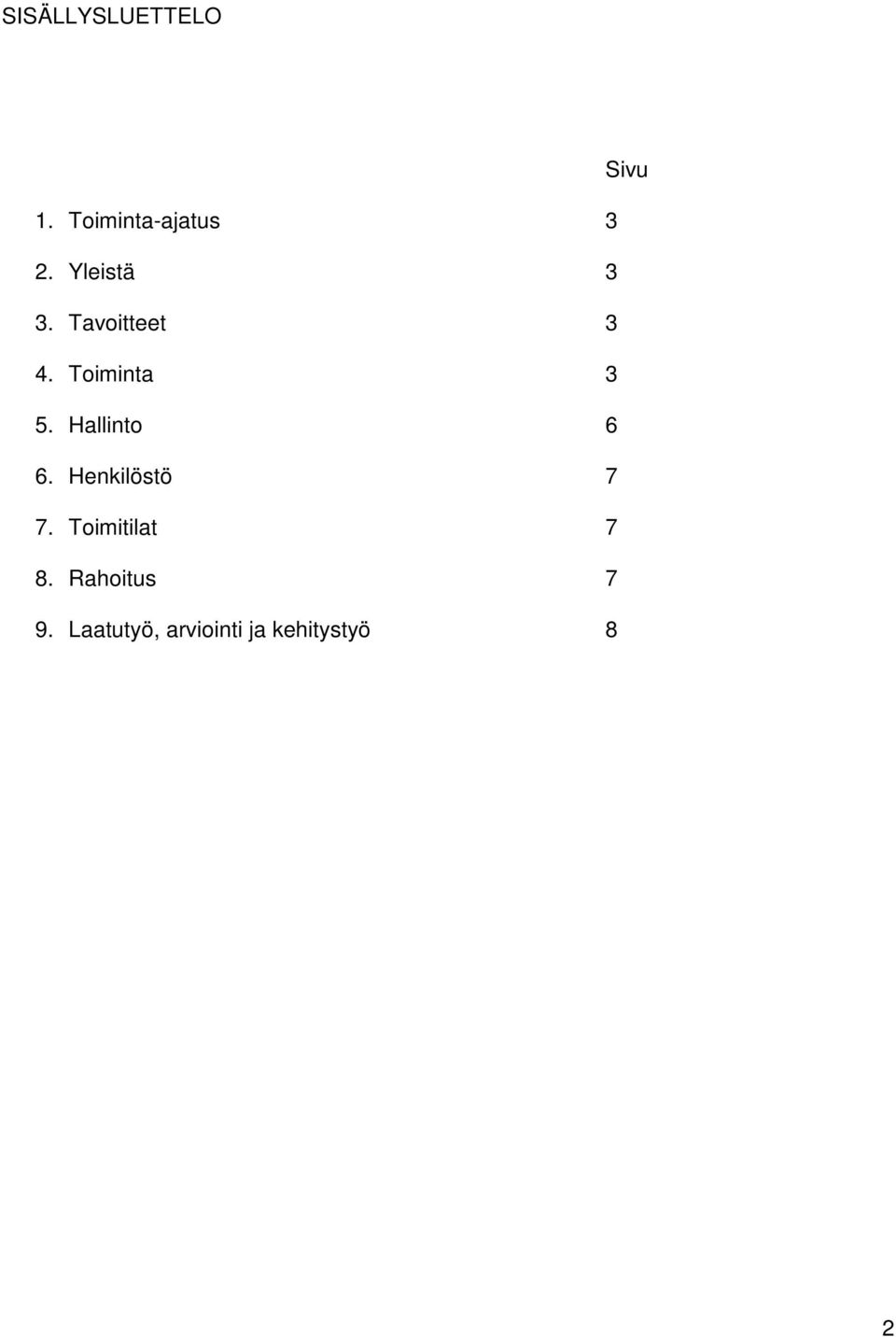 Hallinto 6 6. Henkilöstö 7 7. Toimitilat 7 8.