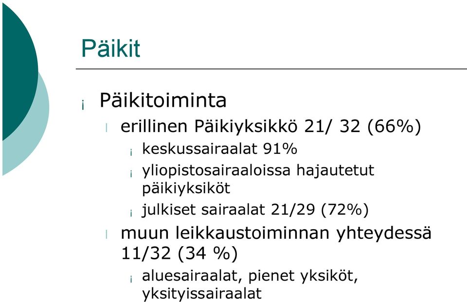 päikiyksiköt julkiset sairaalat 21/29 (72%) muun