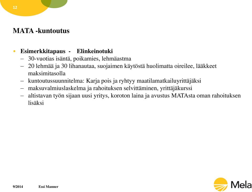 Karja pois ja ryhtyy maatilamatkailuyrittäjäksi maksuvalmiuslaskelma ja rahoituksen selvittäminen,