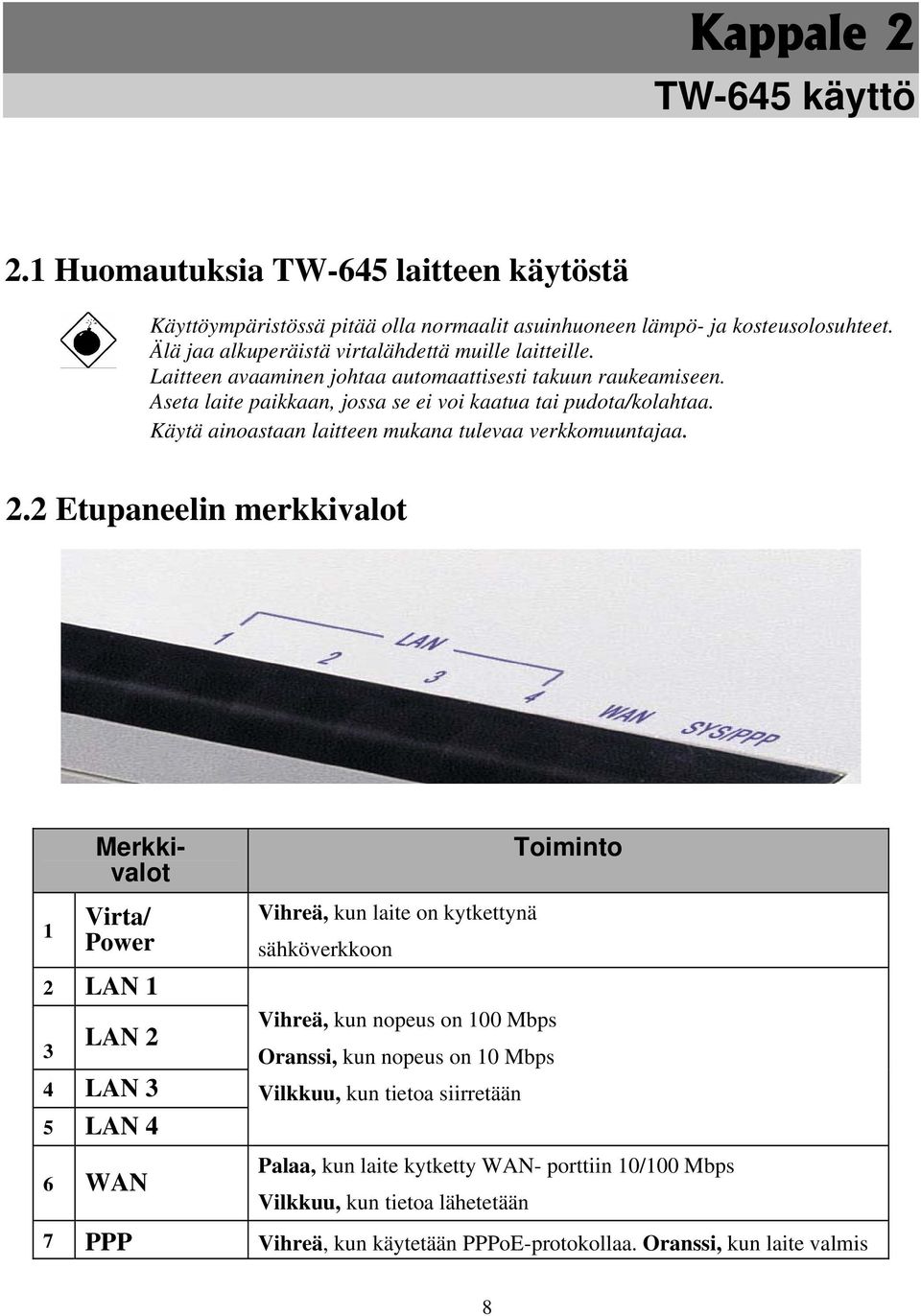 Käytä ainoastaan laitteen mukana tulevaa verkkomuuntajaa. 2.