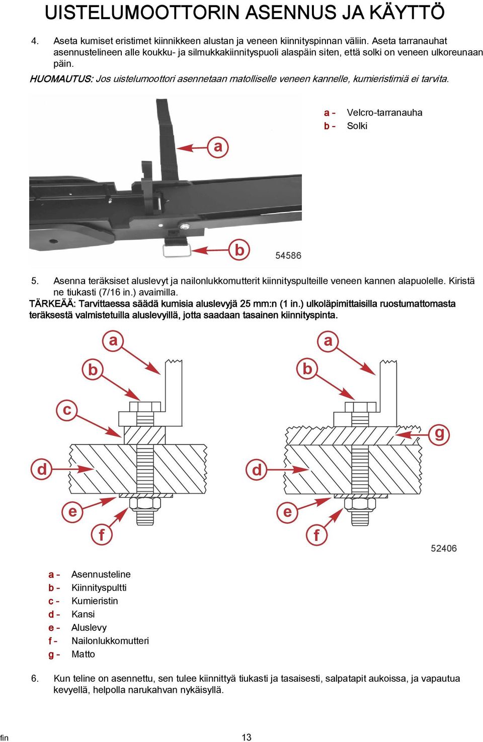 HUOMAUTUS: Jos uistelumoottori sennetn mtolliselle veneen knnelle, kumieristimiä ei trvit. - b - Velcro-trrnuh Solki b 54586 5.