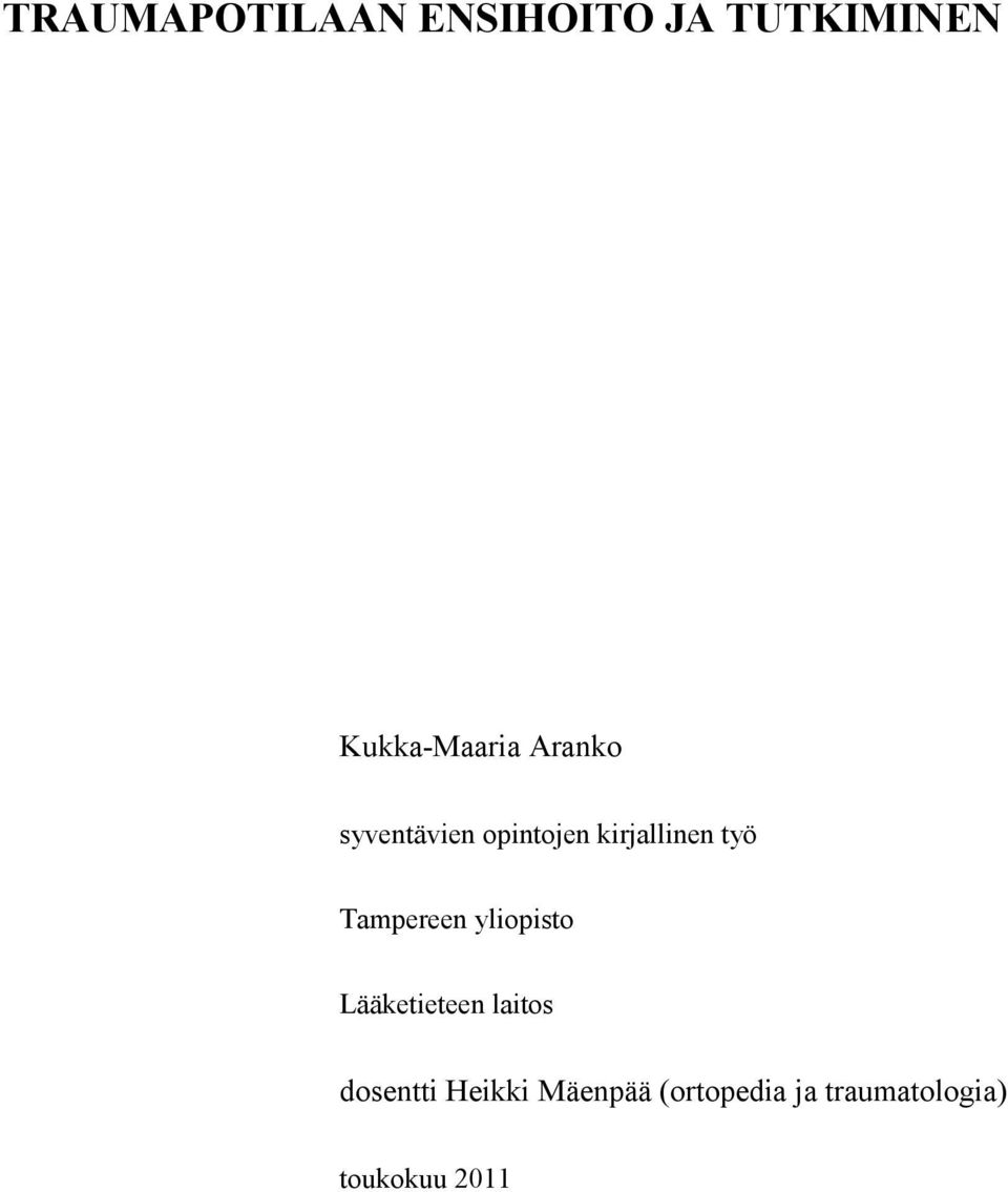 kirjallinen työ Tampereen yliopisto Lääketieteen