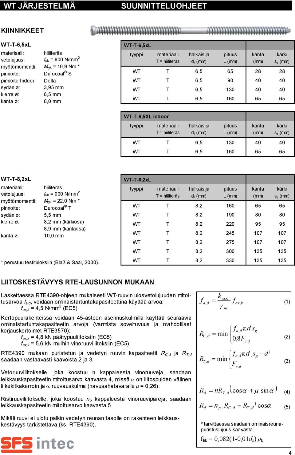 WT-T-6,5XL Indoor tyyppi materiaali T = hiiliteräs halkaisija d s pituus L kanta kärki s g WT T 6,5 130 40 40 WT T 6,5 160 65 65 WT-T-8,2xL materiaali: hiiliteräs vetolujuus: f uk = 900 N/mm 2