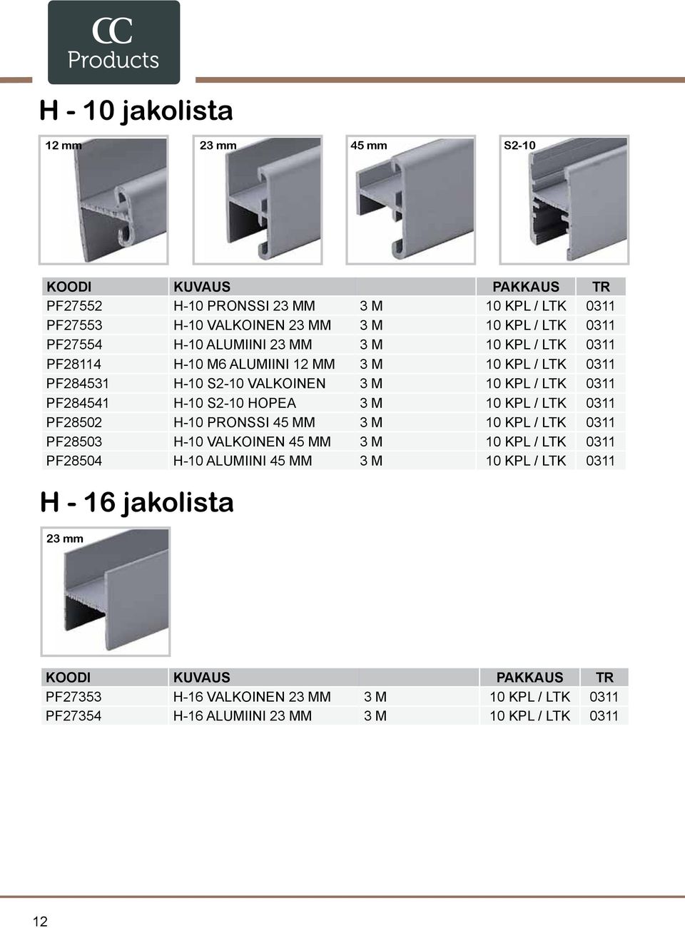 H-10 S2-10 HOPEA 3 M 10 KPL / LTK 0311 PF28502 H-10 PRONSSI 45 MM 3 M 10 KPL / LTK 0311 PF28503 H-10 VALKOINEN 45 MM 3 M 10 KPL / LTK 0311 PF28504 H-10