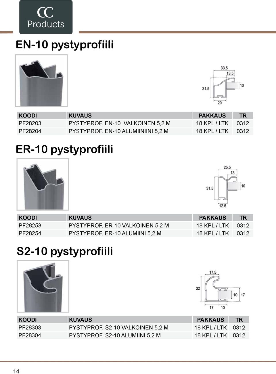 ER-10 VALKOINEN 5,2 M 18 KPL / LTK 0312 PF28254 PYSTYPROF.