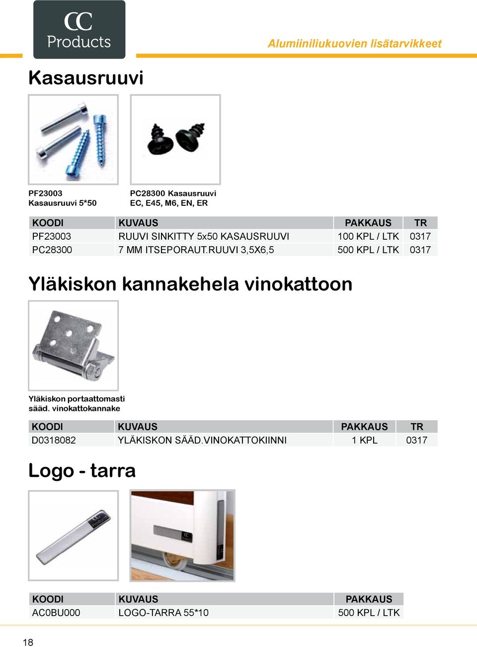 RUUVI 3,5X6,5 500 KPL / LTK 0317 Yläkiskon kannakehela vinokattoon Yläkiskon portaattomasti sääd.