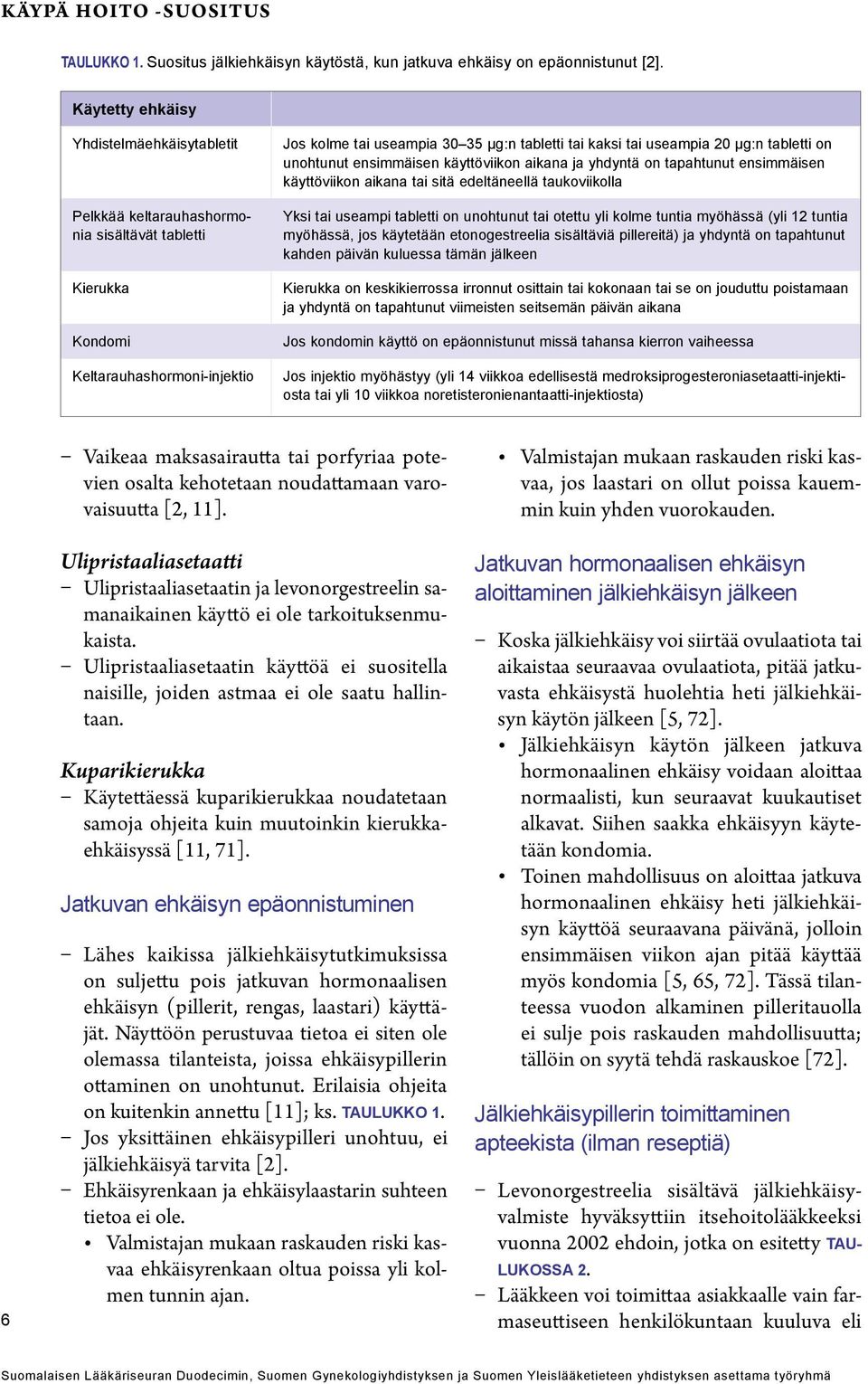 useampia 20 µg:n tabletti on unohtunut ensimmäisen käyttöviikon aikana ja yhdyntä on tapahtunut ensimmäisen käyttöviikon aikana tai sitä edeltäneellä taukoviikolla Yksi tai useampi tabletti on