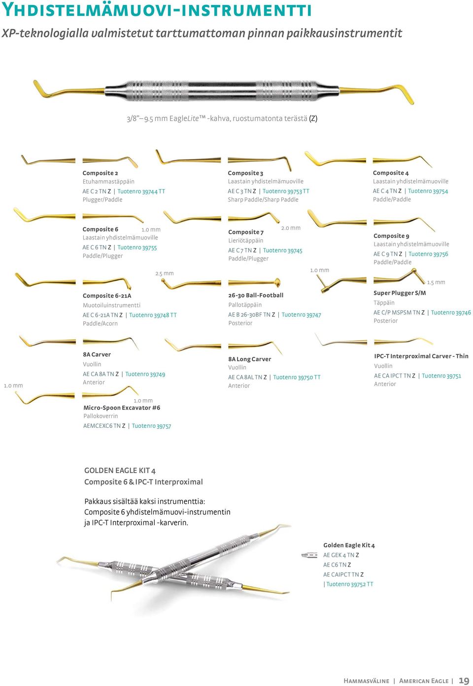 Paddle/Sharp Paddle Composite 4 Laastain yhdistelmämuoville AE C 4 TN Z Tuotenro 39754 Paddle/Paddle Composite 6 1.0 mm Laastain yhdistelmämuoville AE C 6 TN Z Tuotenro 39755 Paddle/Plugger 2.5 mm 2.