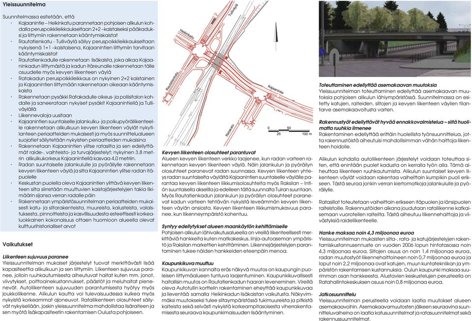 joka alkaa Kajaaninkadun liittymästä ja kadun itäreunalle rakennetaan tälle osuudelle myös kevyen liikenteen väylä Ratakadun peruspoikkileikkaus on nykyinen 2+2 kaistainen ja Kajaanintien liittymään