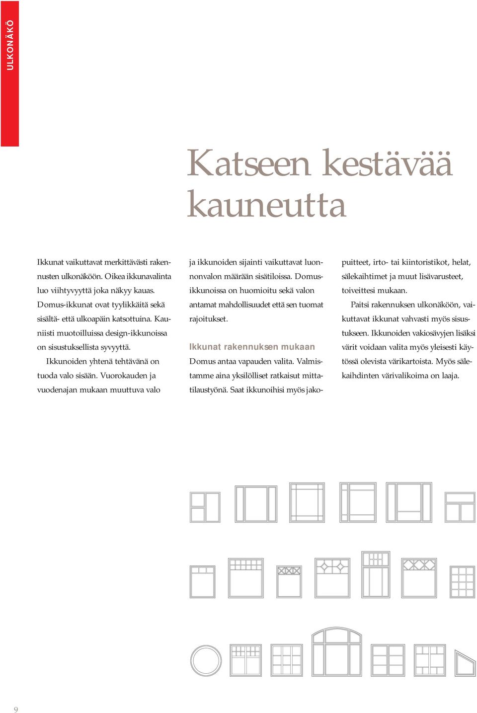Vuorokauden ja vuodenajan mukaan muuttuva valo ja ikkunoiden sijainti vaikuttavat luonnonvalon määrään sisätiloissa.