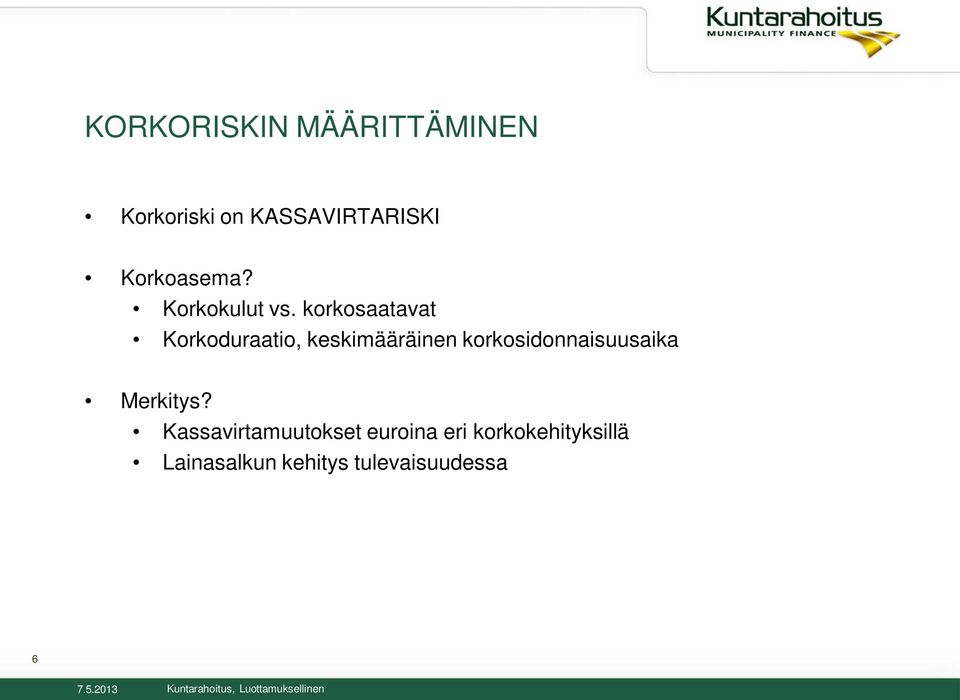 korkosaatavat Korkoduraatio, keskimääräinen