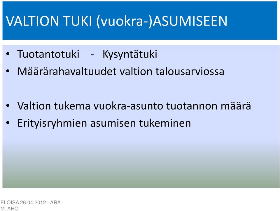 talousarviossa Valtion tukema vuokra-asunto