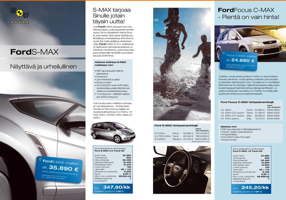 FordS-MAX on 5+2 -paikkainen (2-lisäistuinta valinnaisvarusteena) urheilullinen henkilöauto, josta löytyy tilat jopa seitsemälle henkilölle tai tavaratilaa jopa 2000 litraa.
