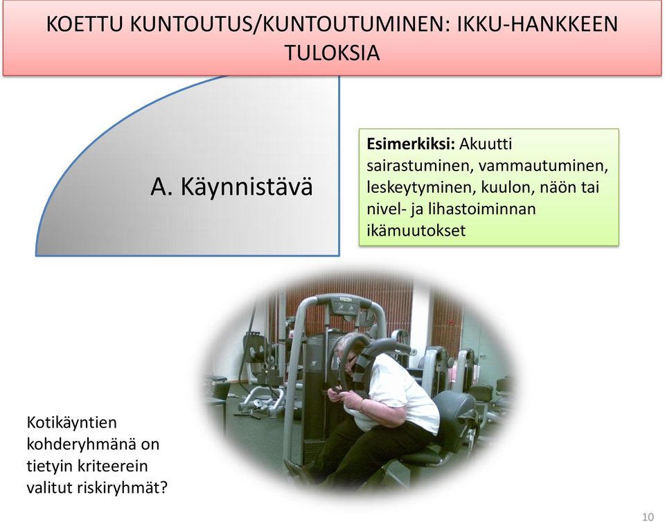 leskeytyminen, kuulon, näön tai nivel- ja lihastoiminnan