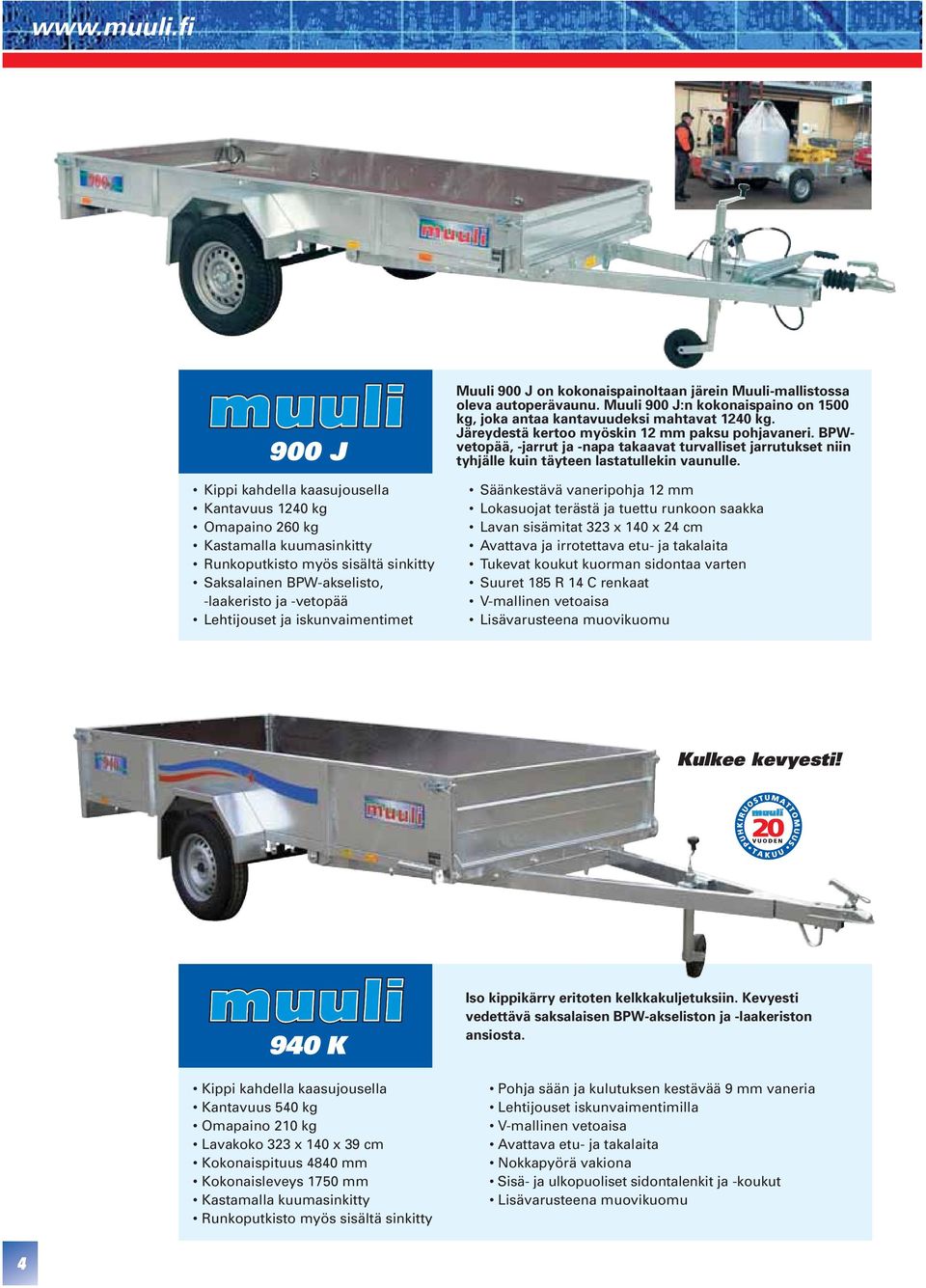 Muuli-mallistossa oleva autoperävaunu. Muuli 900 J:n kokaispaino 1500 kg, joka antaa kantavuudeksi mahtavat 10 kg. Järeydestä kertoo myöskin 12 mm paksu pohjavaneri.
